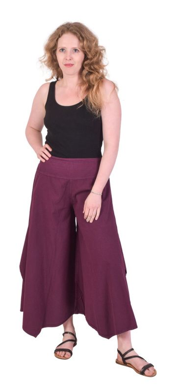 Sanu Babu Pohodlné volné vínové tříčtvrteční kalhoty, guma v pase S/M , Vínová