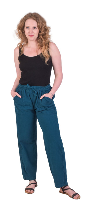 Sanu Babu Unisex volné kalhoty bavlněné, petrolejově modré, kapsy, guma a šňůrka v pase L/XL , Modrá