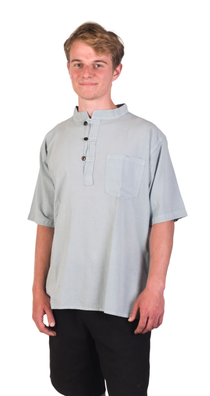 Sanu Babu Světle modrá pánská košile-kurta s krátkým rukávem a kapsičkou, 3 knoflíky L , Modrá