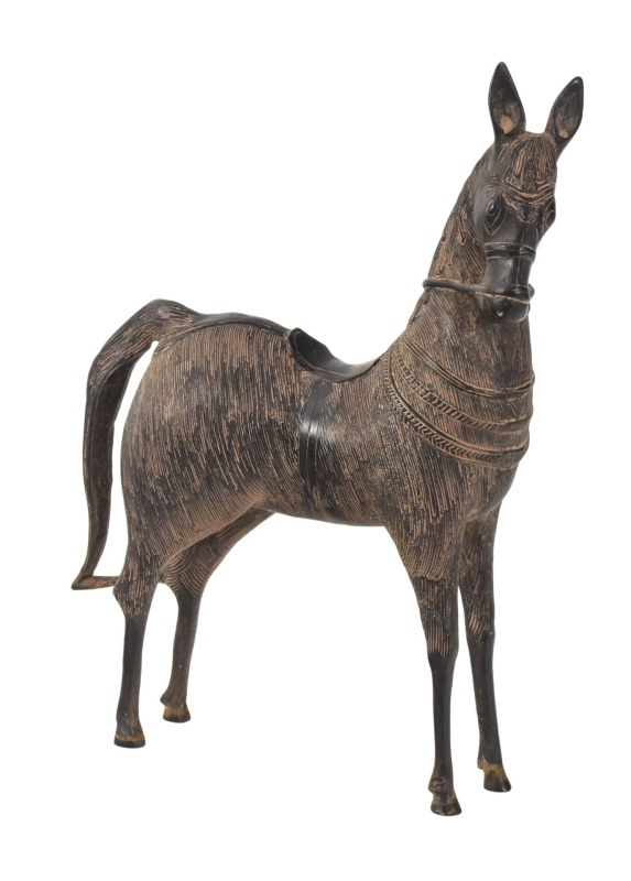 Sanu Babu Socha koně "Tribal Art", mosaz, 36cm