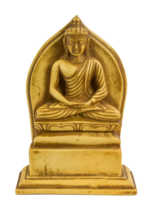 Sanu Babu Buddha Amithaba, světlý, antik patina, pryskyřice, 13cm