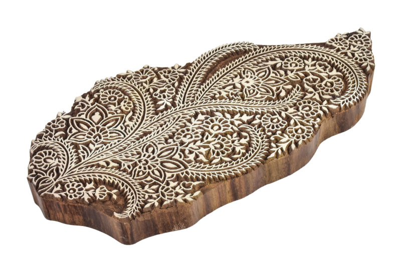 Sanu Babu Vyřezávané razítko "Paisley", palisandr, 26x12cm