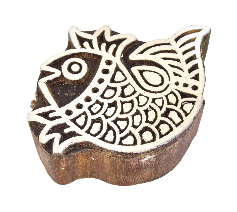 Sanu Babu Vyřezávané razítko "Ryba", ruční práce, palisandr, 6x6cm