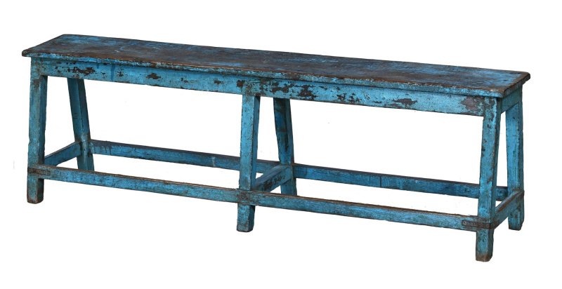 Sanu Babu Lavice z teakového dřeva, tyrkysová patina, 164x38x53cm