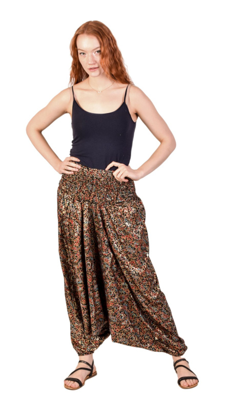 Sanu Babu Turecké volné kalhoty/overal/halenka 3 v 1, černo-červené se zlatým potiskem FREE , Černá