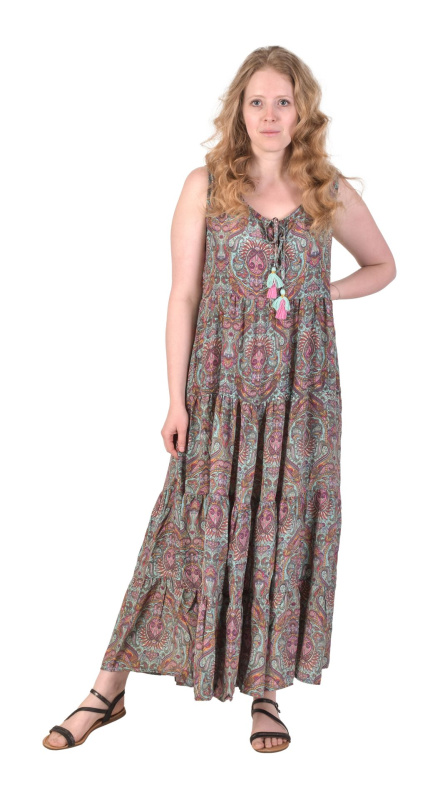 Sanu Babu Dlouhé šaty bez rukávů s kapsami, modro-růžové s  potiskem FREE , Modrá