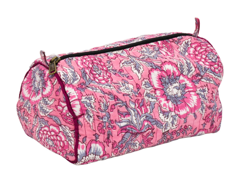 Sanu Babu Kosmetická taštička na zip růžová s květy, 30x16x12cm