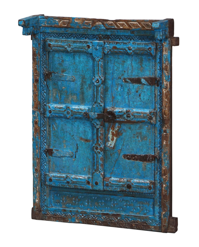 Sanu Babu Okno se zrcadlem z teakového dřeva s okenicí, 55x16x65cm