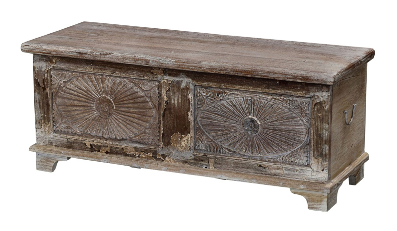 Sanu Babu Truhla z mangového dřeva, ruční řezby, 120x44x48cm