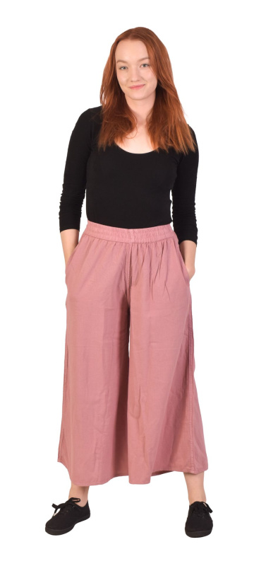 Sanu Babu Pohodlné volné starorůžové tříčtvrteční kalhoty, guma v pase a kapsy L/XL , Růžová