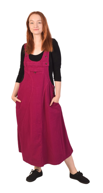 Sanu Babu Šaty s laclem na knoflíky, fuchsiově růžové, midi délka, kapsy L/XL , Růžová