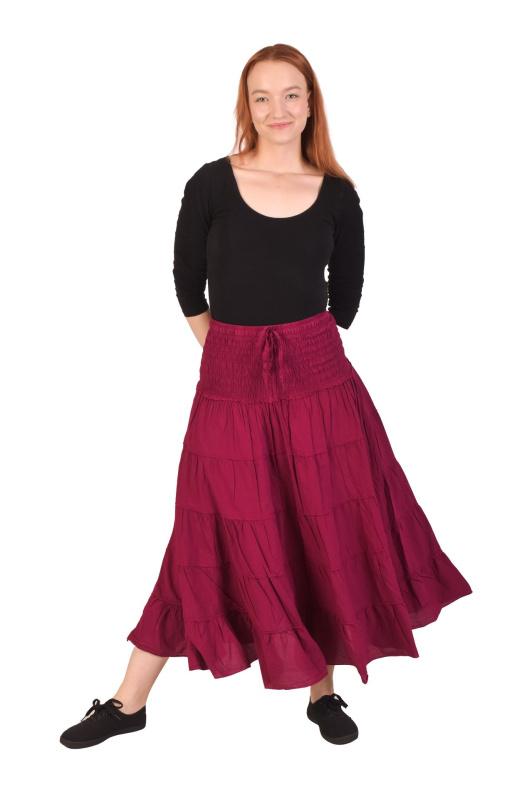 Sanu Babu Dlouhá fuchsiově růžová sukně s volánem, žabičkování v pase S/M , Růžová