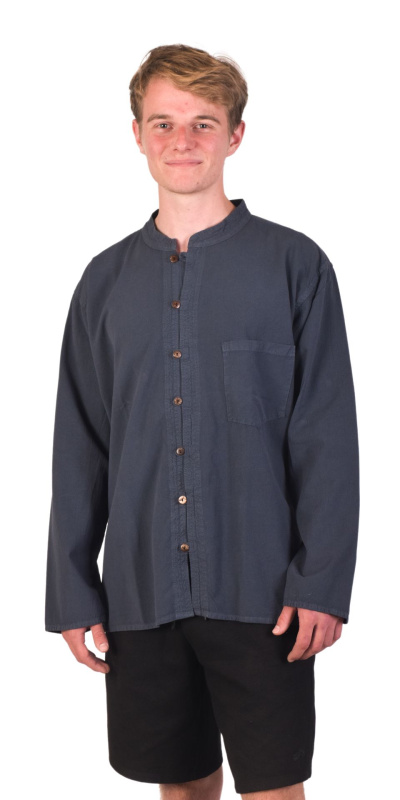 Sanu Babu Modro-šedá pánská košile-kurta s dlouhým rukávem a kapsičkou, celorozepínací XL , Modrá