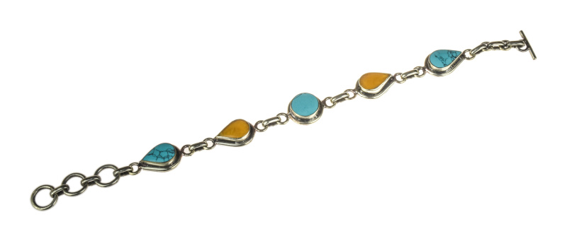 Sanu Babu Nepálský náramek vykládaný tyrkenitem a achátem, šíře 14mm, délka 25cm, kov (2D)