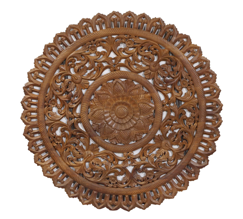 Sanu Babu Ručně vyřezaná mandala z mangového dřeva, průměr 150cm
