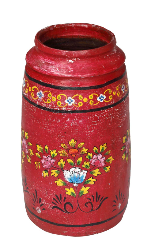 Sanu Babu Stará váza ze dřeva, ručně malovaná, 28x28x51cm