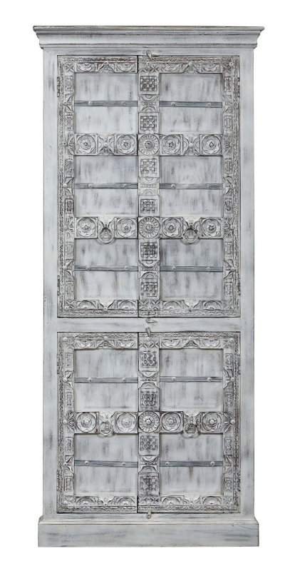 Sanu Babu Rohová skříň z mangového dřeva, ruční řezby, 93x58x206cm