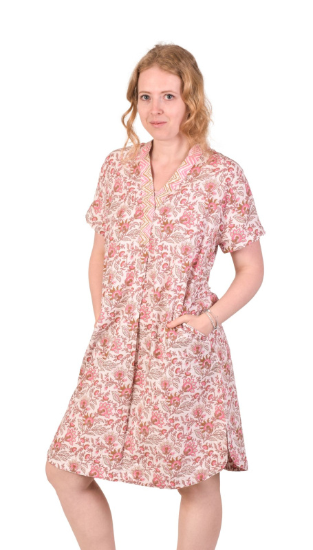 Sanu Babu Krátké šaty s krátkým rukávem a barevným potiskem, kapsy (1B) L/XL , Růžová