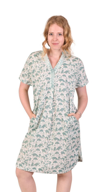 Sanu Babu Krátké šaty s krátkým rukávem a barevným potiskem, kapsy (1C) L/XL , Zelená