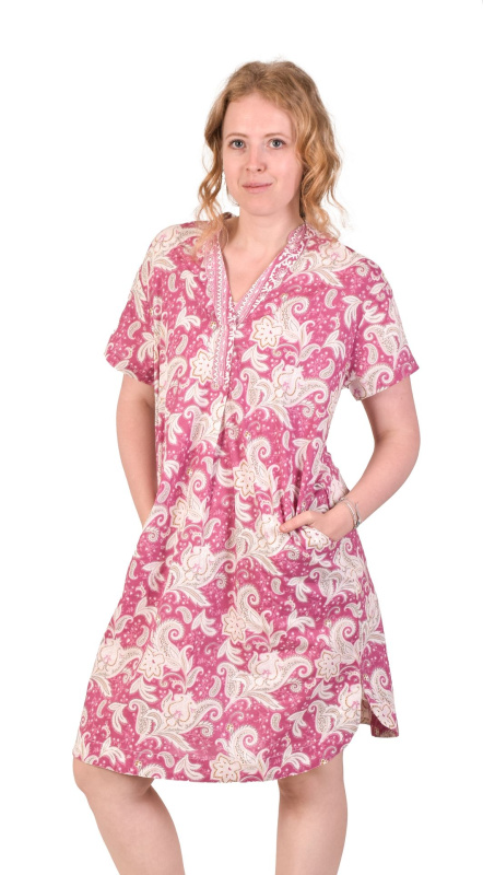 Sanu Babu Krátké šaty s krátkým rukávem a barevným potiskem, kapsy (1E) S/M , Růžová