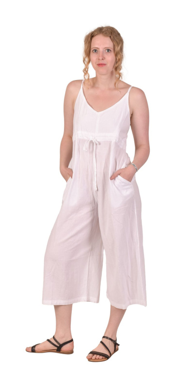 Sanu Babu Bílý tříčtvrteční overal na ramínka s kapsami S/M , Bílá