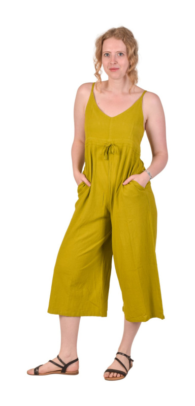 Sanu Babu Limetkově zelený tříčtvrteční overal na ramínka s kapsami S/M , Zelená