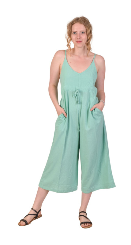 Sanu Babu Mentolově zelený tříčtvrteční overal na ramínka s kapsami S/M , Zelená