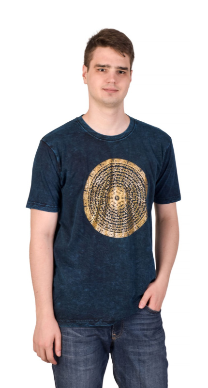 Sanu Babu Tričko s krátkým rukávem, petrolejově modré, zlatotisk mandala, stone wash 42 , Modrá
