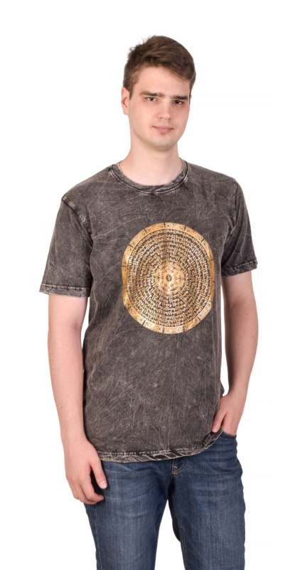 Sanu Babu Tričko s krátkým rukávem, šedé, zlatotisk mandala, stone wash 48 , Šedá