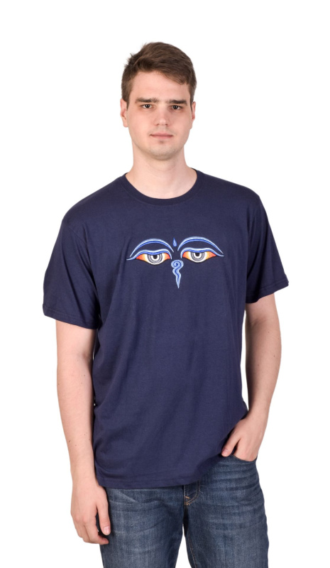 Sanu Babu Tričko s krátkým rukávem, modré, výšivka Buddhovy oči 46 , Modrá