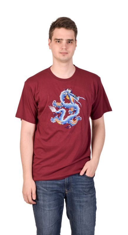Sanu Babu Tričko s krátkým rukávem, vínové, výšivka čínský drak 44 , Vínová
