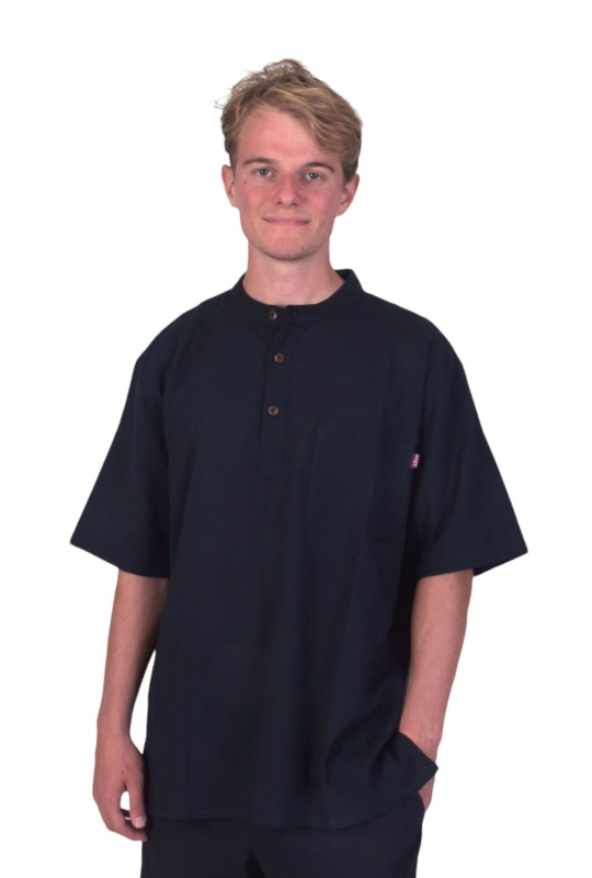 Sanu Babu Černá pánská košile-kurta s krátkým rukávem a kapsičkou L