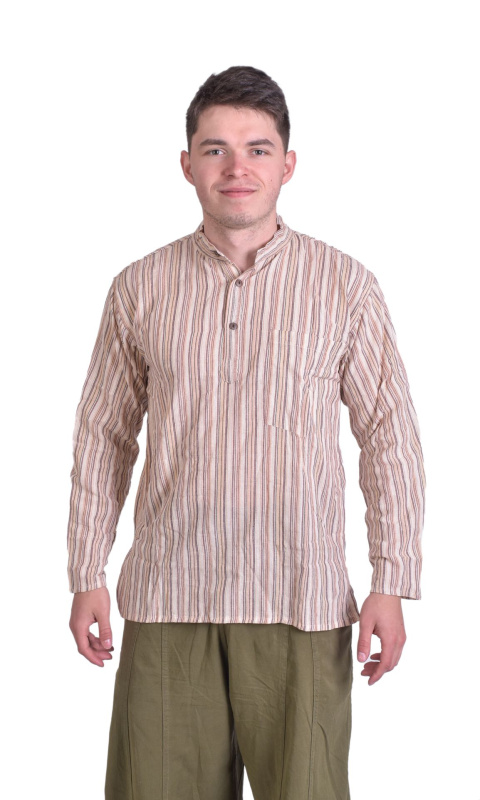 Sanu Babu Pánská košile-kurta z lehké látky,s dlouhým rukávem a kapsičkou, béžová XXL