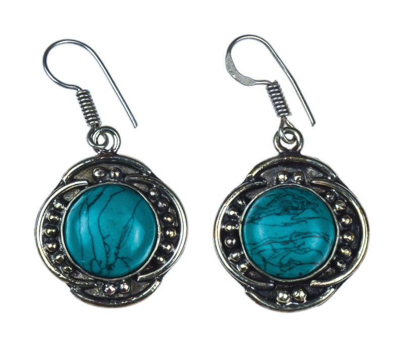 Sanu Babu Nepálské visací naušnice vykládané tyrkenitem, délka 40mm, kov