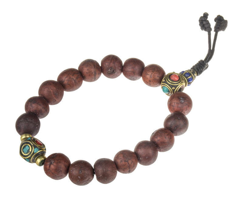 Sanu Babu Nepálský náramek z broušených rudraksha semínek a korálků, stahovací 16-24cm (9H)