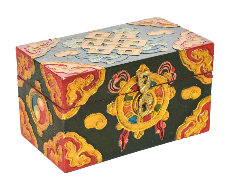 Sanu Babu Dřevěná šperkovnice ručně malovaná, buddhistické motivy, 15x91x9cm