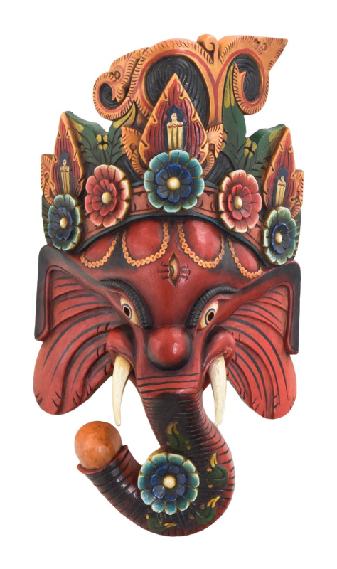 Sanu Babu Dřevěná ručně malovaná maska "Ganéš" 35x17x66cm