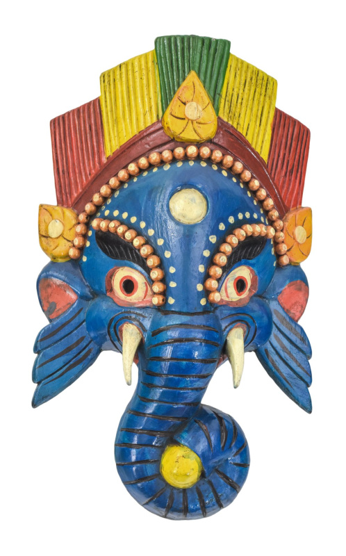 Sanu Babu Ganeš, dřevěná maska, ručně malovaná, 22x8x38cm