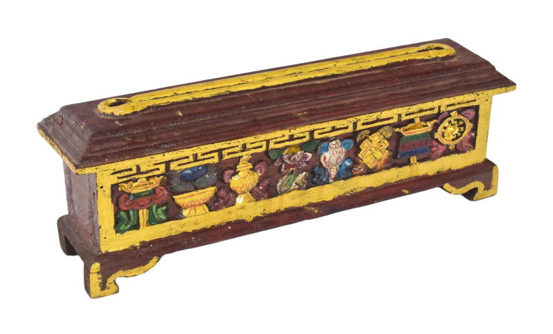 Sanu Babu Dřevěná krabička na tyčinky, ručně malovaná a vyřezávaná, 36x9x12cm