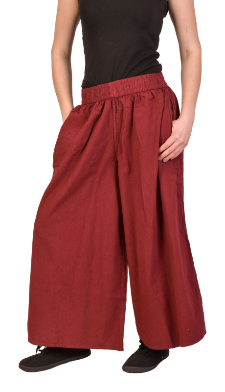 Sanu Babu Pohodlné volné švestkově fialové tříčtvrteční kalhoty, guma v pase a kapsy L/XL