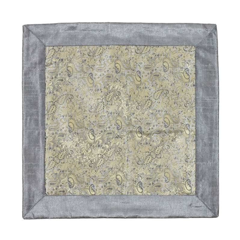 Sanu Babu Šedý saténový povlak na polštář se zlatou výšivkou, zip, 40x40cm