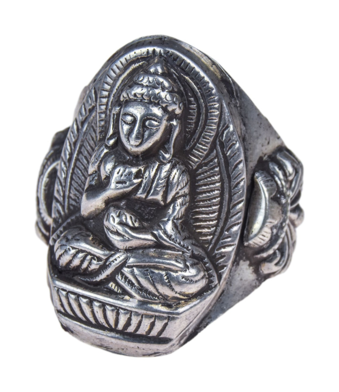 Sanu Babu Stříbrný prsten s Buddhou 28mm, 6g, AG 925/1000, Nepál 58 , Stříbrná