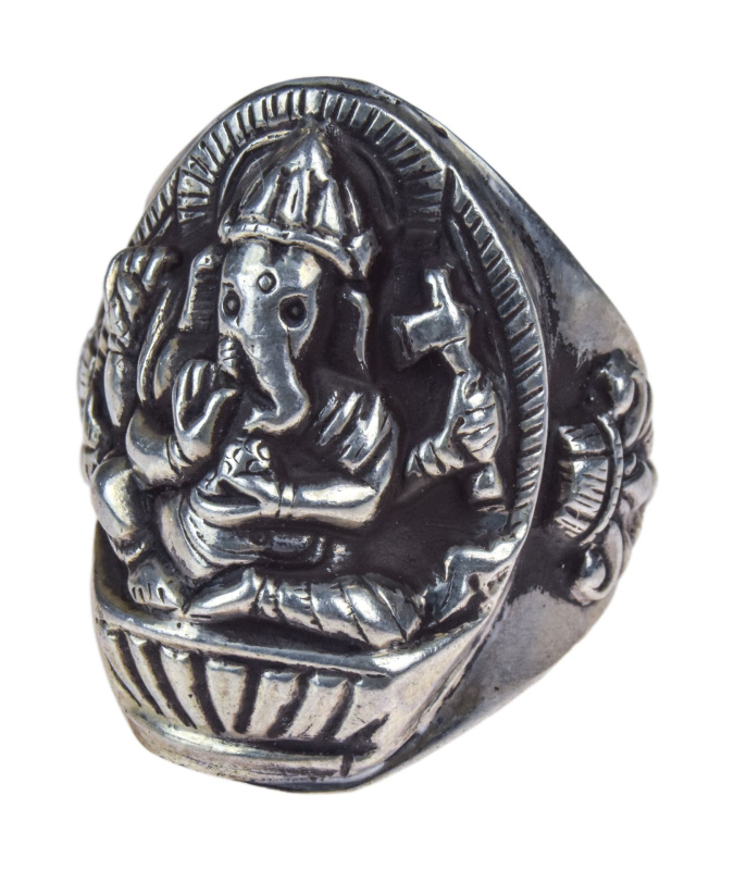 Sanu Babu Stříbrný prsten s Ganešou 28mm, 7g, AG 925/1000, Nepál 61 , Stříbrná