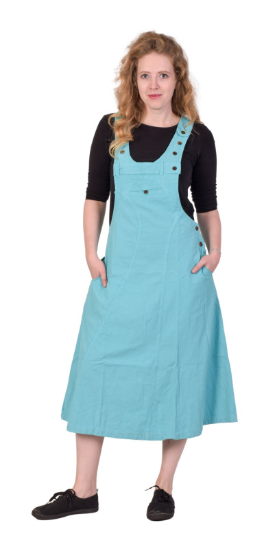 Sanu Babu Šaty s laclem na knoflíky, světle modré, midi délka, kapsy L/XL , Modrá