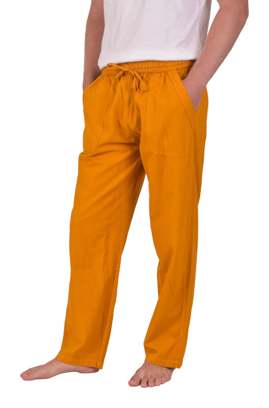 Sanu Babu Unisex volné kalhoty bavlněné žluté, kapsy, guma a šňůrka v pase XL , Žlutá