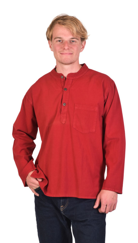 Sanu Babu Červená pánská košile-kurta s dlouhým rukávem a kapsičkou, 3 knoflíky L , Červená
