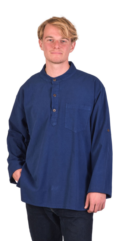 Sanu Babu Modrá pánská košile-kurta s dlouhým rukávem a kapsičkou, 3 knoflíky (1K) L , Modrá