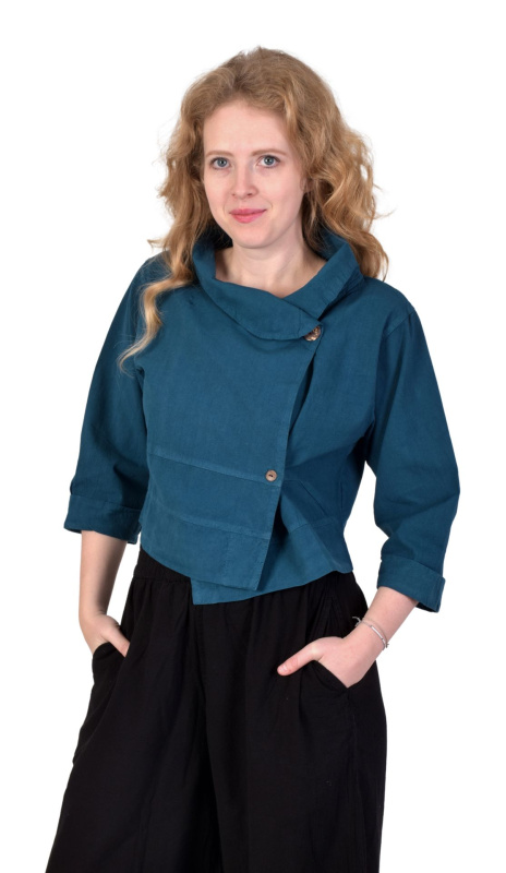 Sanu Babu Kabátek do pasu, petrolejový, zapínání na knoflíky L/XL , Modrá