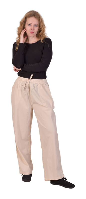 Sanu Babu Unisex volné kalhoty světle béžové, kapsy, guma a šňůrka v pase XL , Béžová