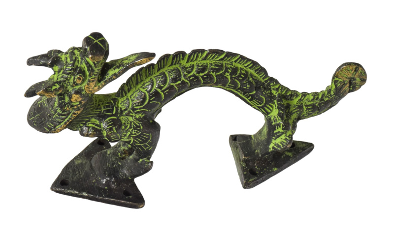 Sanu Babu Dveřní táhlo, drak, mosaz, zelená patina, 15cm